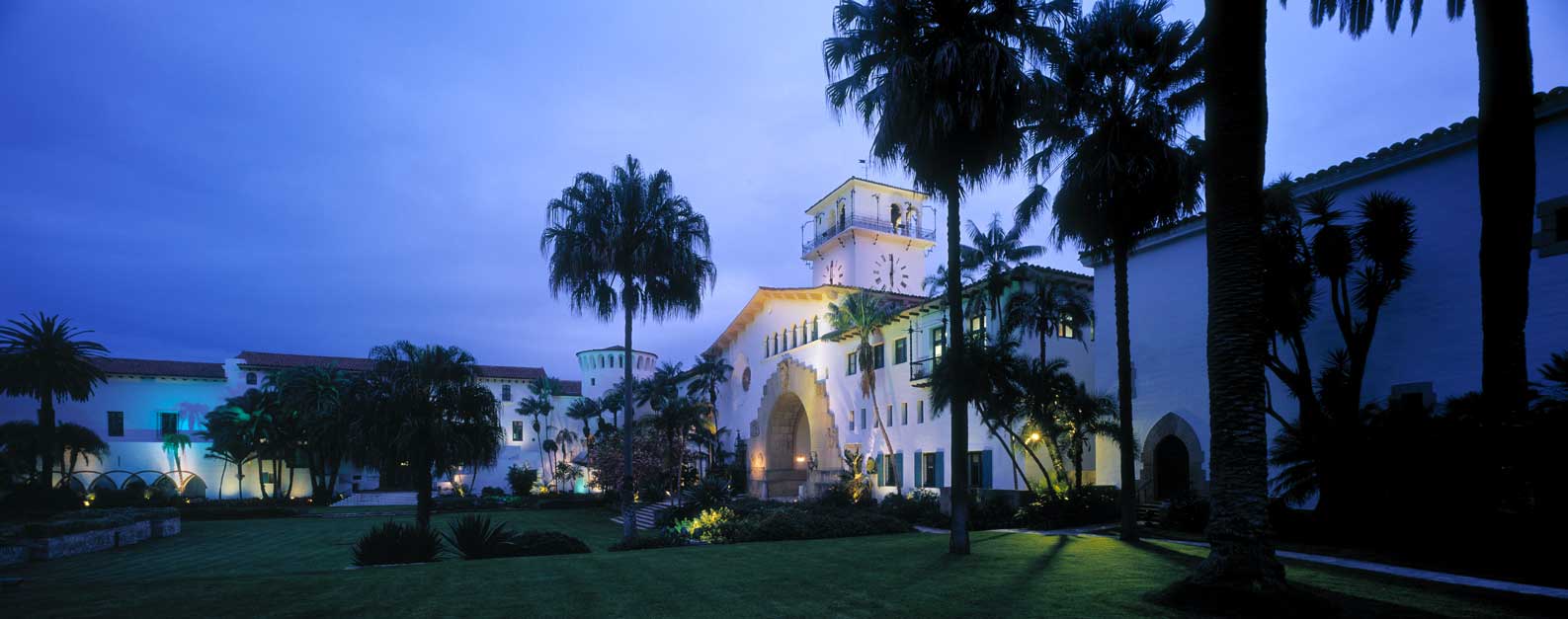 Santa Barbara courthouse at night